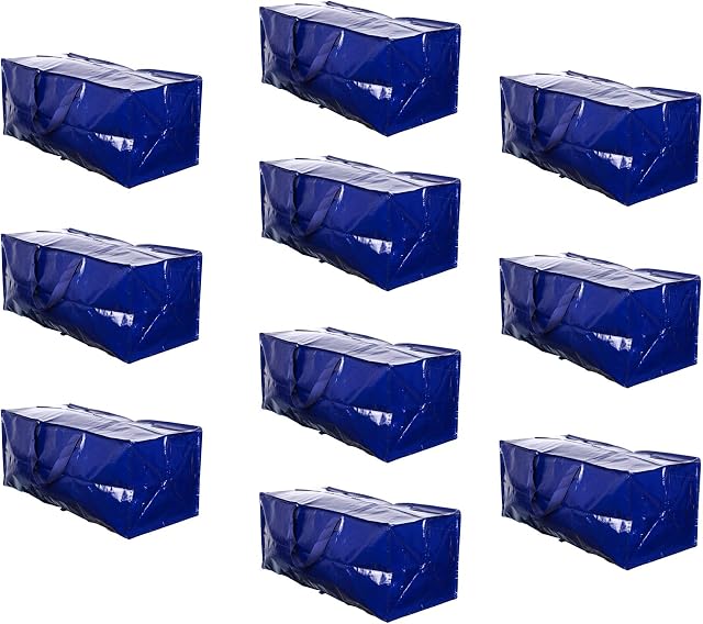 VENO 10 Pack Heavy-Duty Extra Large Moving Bags W/ Backpack Straps, Moving House Essentials, Strong Handles & Zips, Clothes Storage, Packing, Laundry Bags, Reusable and Sustainable (Blue - Set of 10)