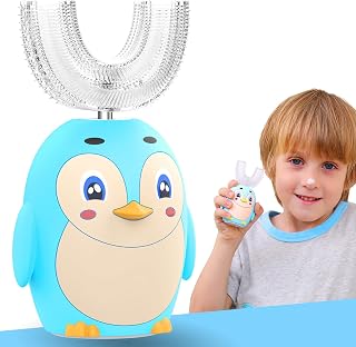 Kids Electric Toothbrushes, Ultrasonic Toothbrush, IPX7 Waterproof & 3 Cleaning Modes, Lovely Cartoon Automatic Toothbrush Electric for Toddlers Children (2-6, Blue)