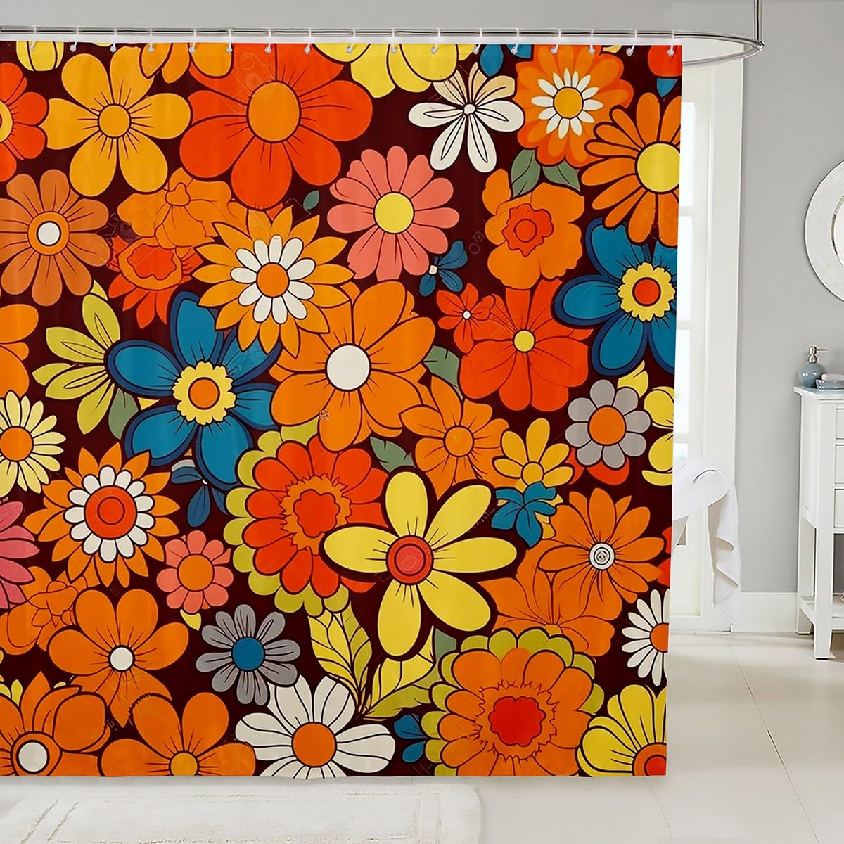 Boho Duschvorhang Mit Blumenmuster – 180x180 Cm, Wasserdichtes Polyester, Inkl. 12 Haken, Vintage-Design
