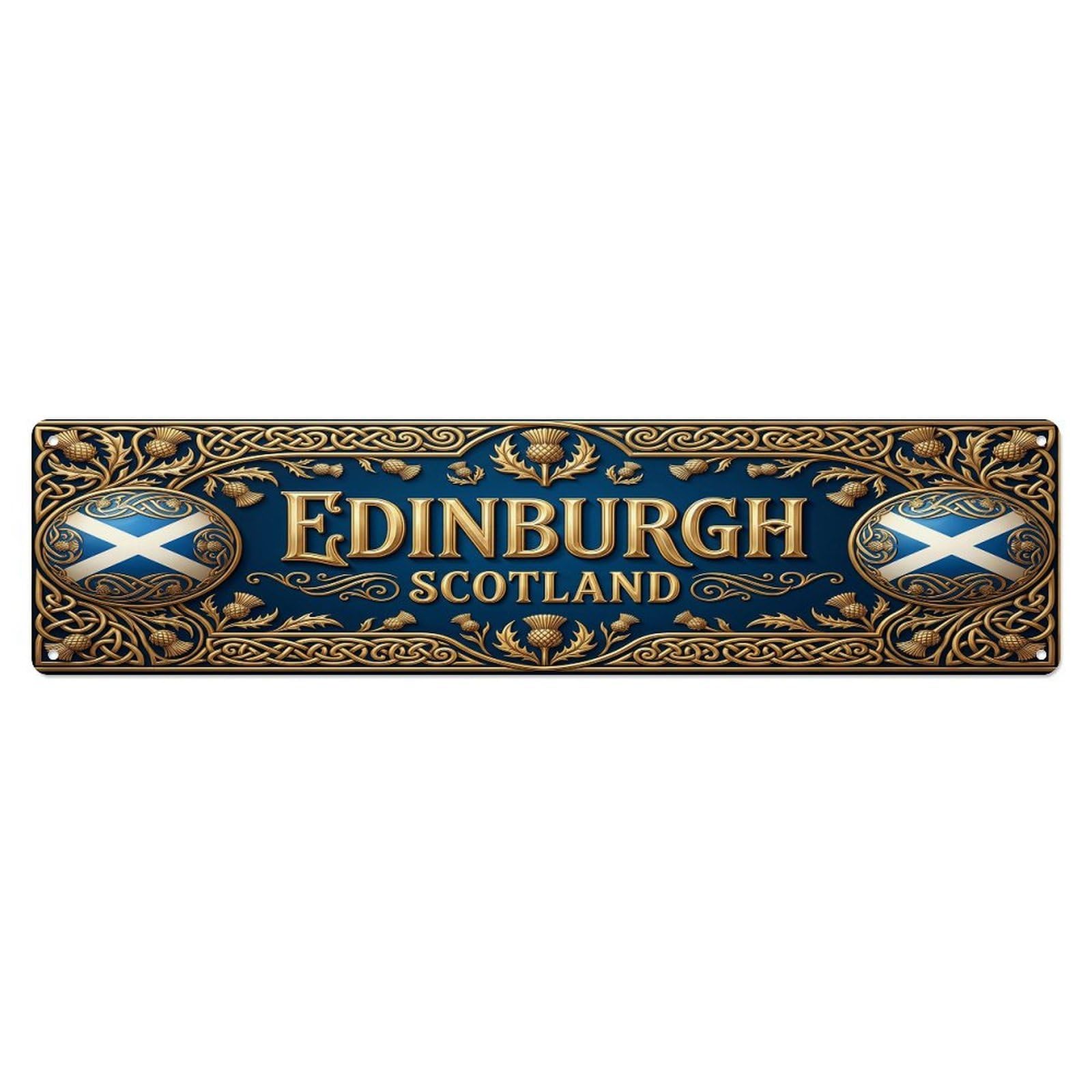 Olhnbad 4X16inch(10X40cm) Vintage Edinburgh Scotland Flag Pattern Metal Tin Sign