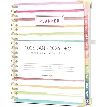 Forvencer 2026 Planner, Weekly and Monthly Calendar Planner for Women, Jan 2026 - Dec 2026, 8.5" x 11", Hardcover Planning Agenda book with Monthly Tabs, Spiral Bound, Inner Pocket, Cute Journal Organizer Notebook for Office School, A4 Size, Stripes