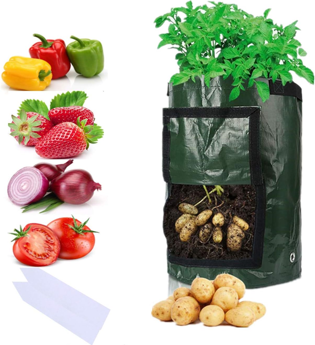 Sfee 2 Pack 7 Gallon Potato Grow Bags, PE Durable Aeration Pots Planters Bag with Handles Access Flap for Garden Farm Vegetable Carrot Onion Tomato Taro Radish Peanut