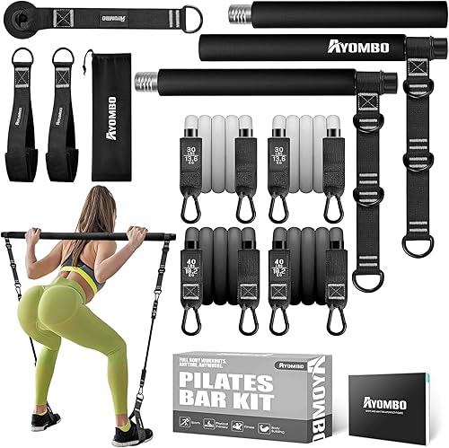 Miniatura 9 de Kit de barra de pilates Ayombo con bandas de resistencia, equipo de entrenamiento de pilates para piernas, cadera, cintura, brazo