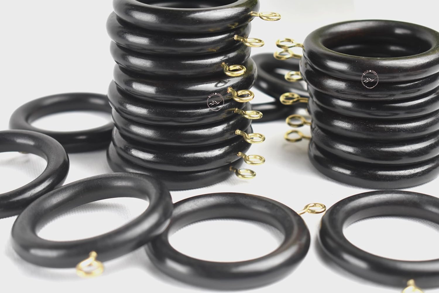 Classic Wooden Curtain Rings - Set of [24] - Rustic Charm for Your Home Décor - Smooth Gliding, Easy to Install - Sustainable Wood Material - [BLUE DUTCH ARTS] Colour (Black), Medium, BDBCR02