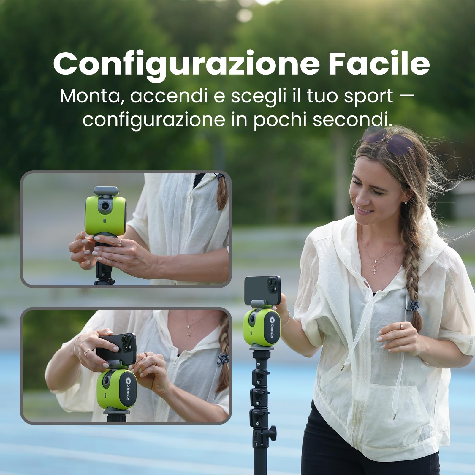 XbotGo Chameleon Action Cam 4K 60FPS - Monitoraggio Del Calcio E Registrazione Del Basket Per Gli Action Cam Per Sport Di Squadra, Live Streaming, Compatibile con iOS E Android (Grafite Lava)