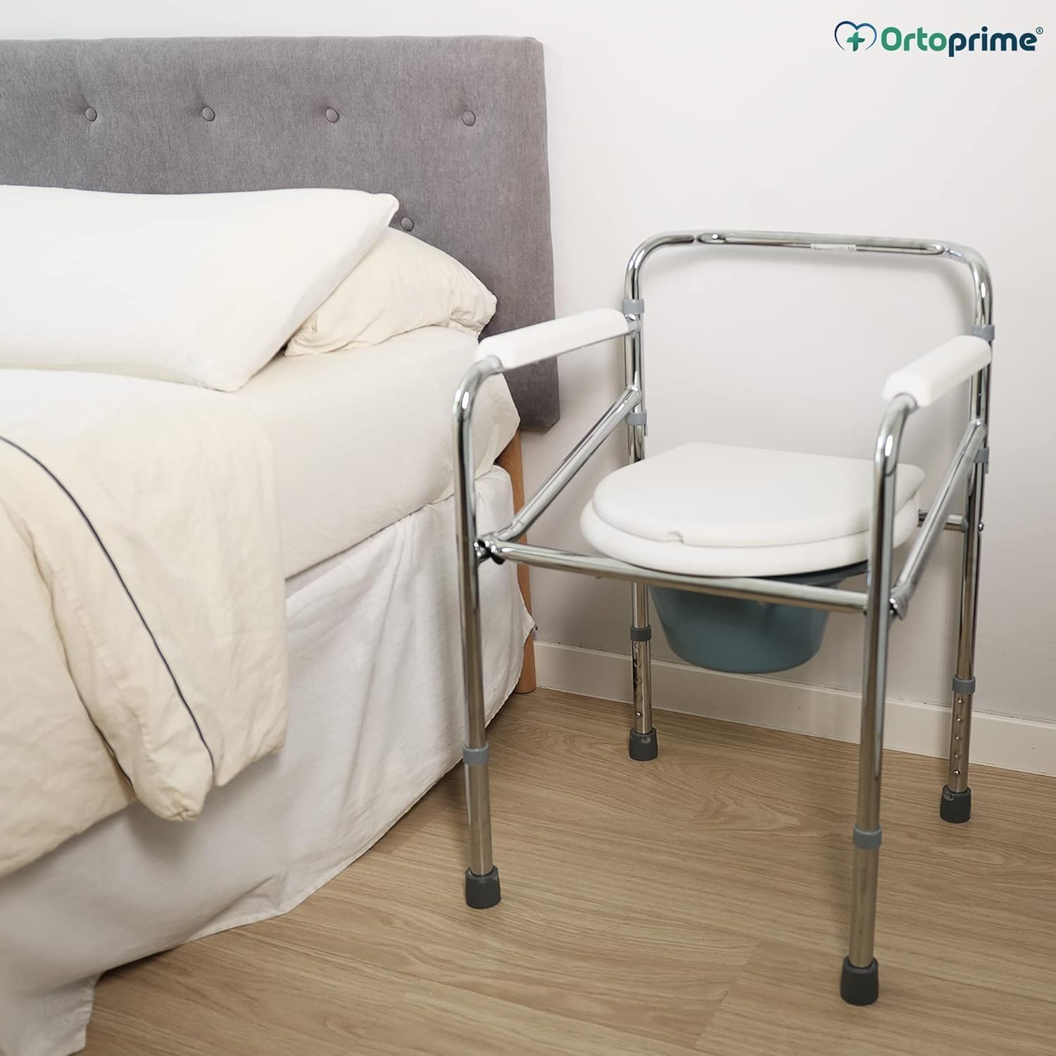 OrtoPrime Sedia WC per Anziani - Sedia Comoda con WC Multifunzionale, Pieghevole, Ideale per Disabili - Sedia Orinale Portatile con Bidet Acoplable - Sedia da Doccia e Bagno per Anziani.