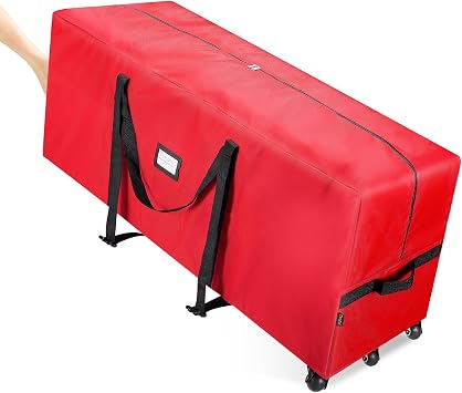 BALEINE 9 ft Rolling Christmas Tree Storage Bag, 3 Swivel Wheels for Easy Moving, Heavy Duty 600D Oxford Fabric Extra Large Artificial Christmas Tree Bag with Reinforced Carry Handles Red