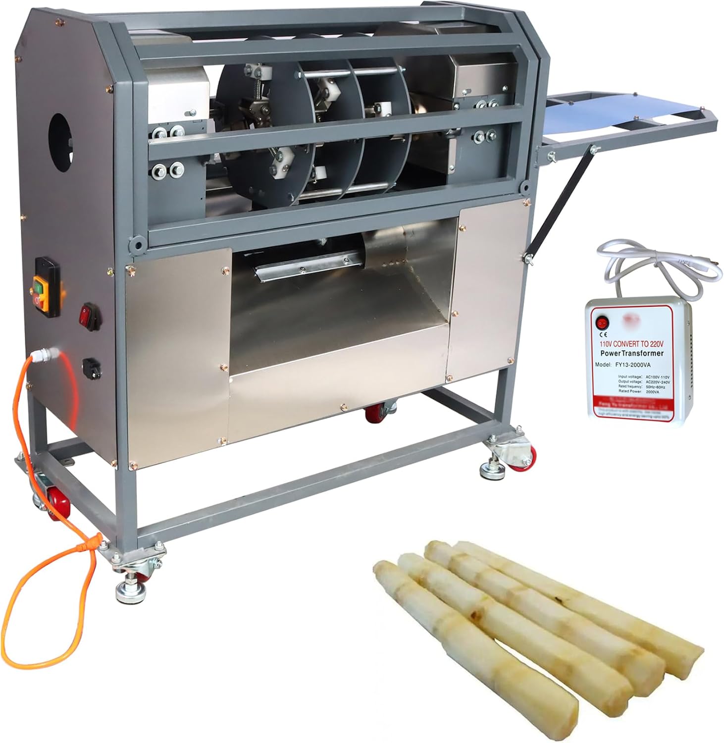 TECHTONGDA Sugar Cane Peeler, Sugarcane Skin Peeling Machine, Commercial Sugarcane Peel Removing Machine, Sugarcane Peeler Machine, 220V/110V/48V, 1"-2.2" Sugarcane Dia, Min Peeling Length 20 Inch