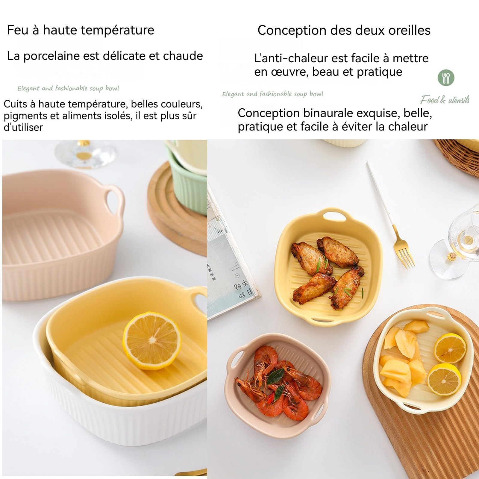 2pcs Plat à gratin en céramique Anti-Rayures Blanc pour friteuse à air Chaud | pour la préparation de lasagnes, Soupe, Tiramisu et Plus d'accessoires de friteuse,Plat a Tarte,Plat Tarte