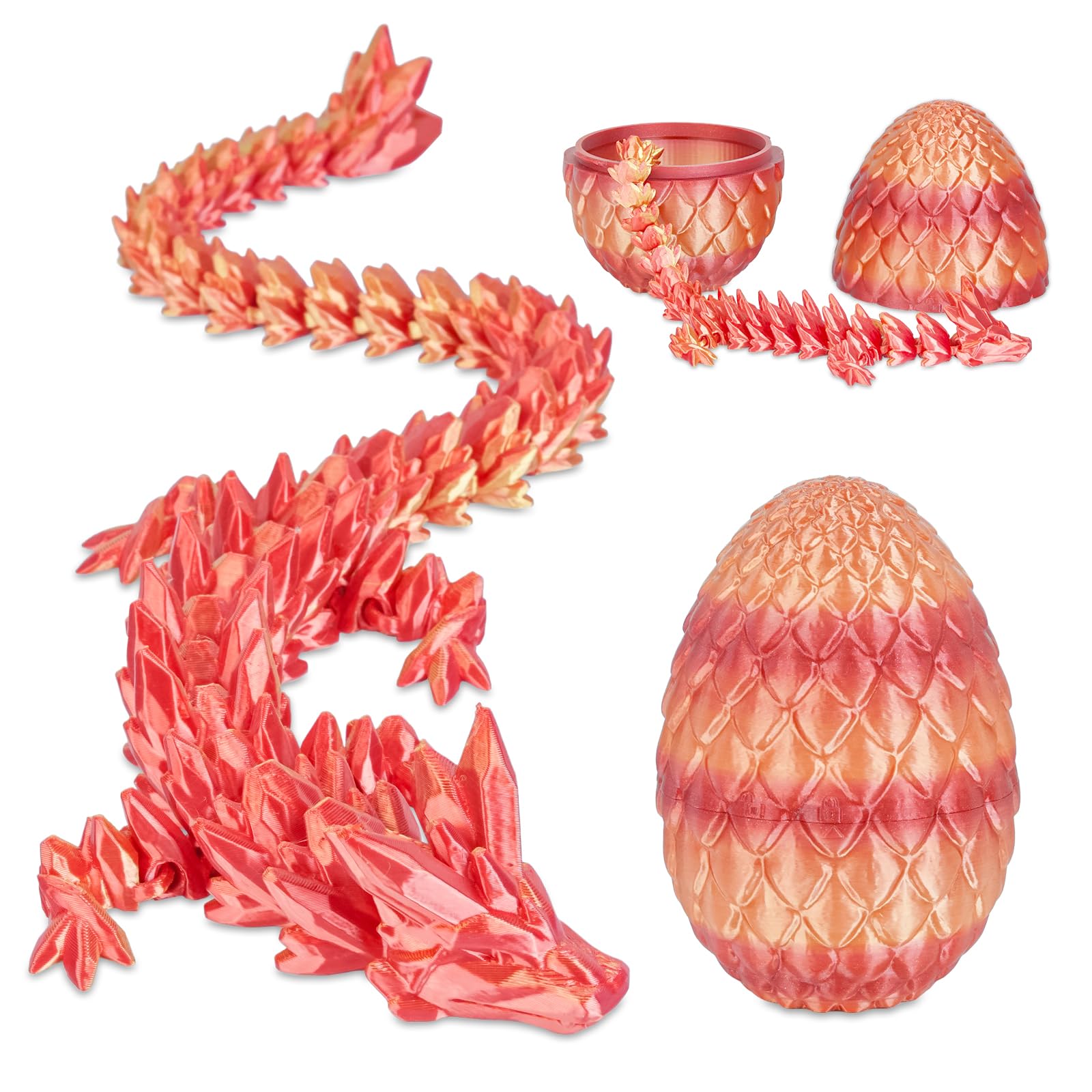 3D Printed Dragon Egg with Dragon Inside, Articulated Crystal Dragon Fidget Toy for Home Office Decor Executive Desk Toys, Easter Basket Stuffers for