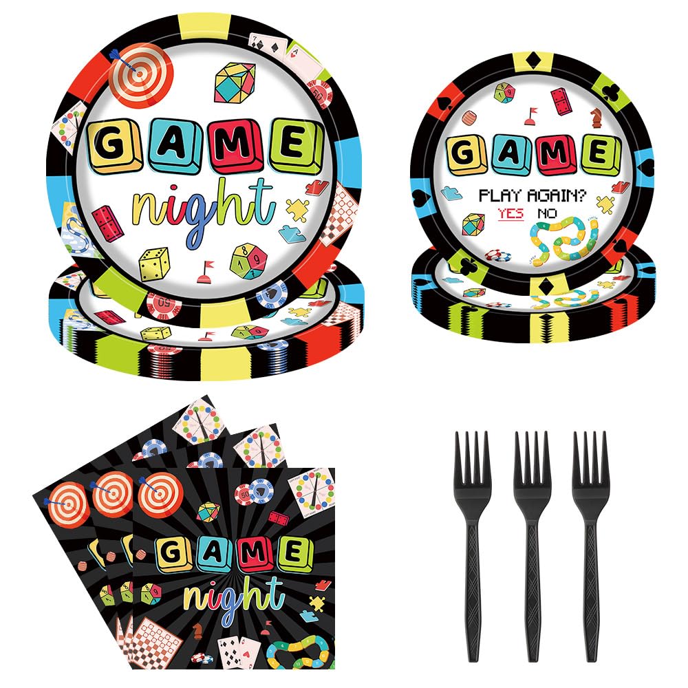 Photo 1 of ***MISSING MANY PIECES***
Tcoyodw Game Night Party Tableware Set 96 Pcs Family Board Game Adults Chess Card Playing Card Kids Game Night Party Disposable Plates Napkins Forks Decorations Serve 24 Guests