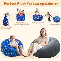 Vista 24 de Lukeight - Puf de almacenamiento de animales de peluche para niños, funda para puf de dinosaurio con cremallera para organizar la habitación