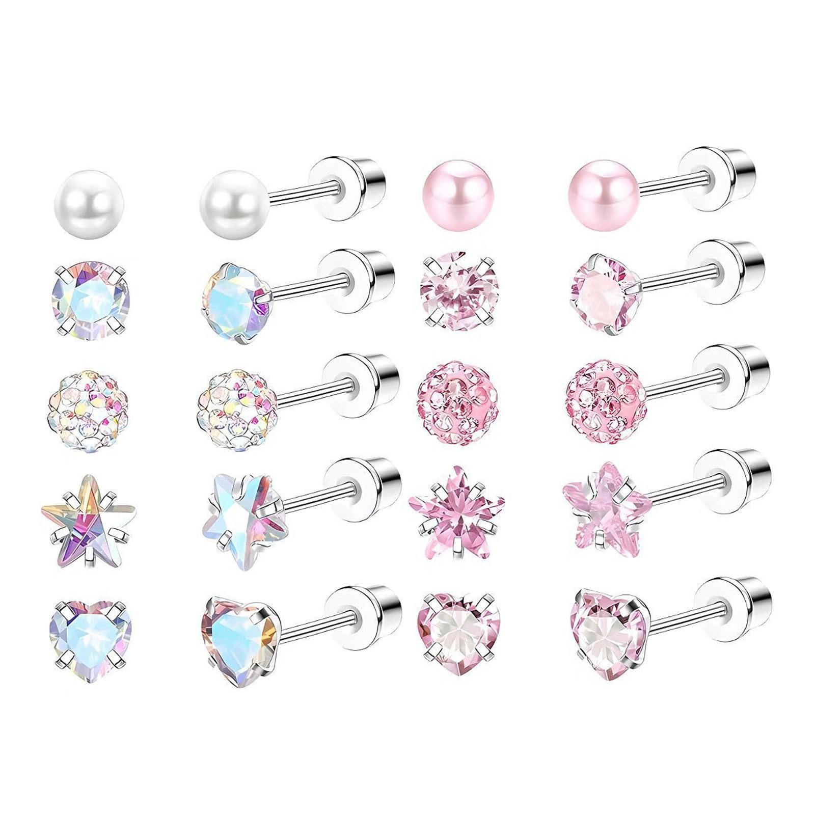 10 Pairs Kids Earrings For Girls Pink Star Set-image-26