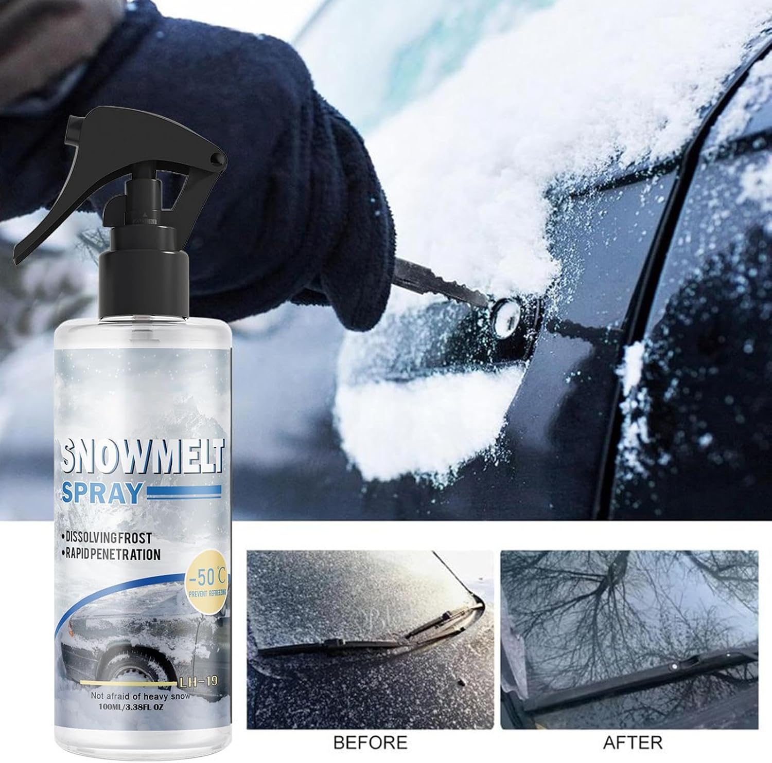 Car Windshield Deicer Spray, 100ml Anti-Freeze Ice Melting, Winter Window Fluid with Fast Action Formula, Deicing Spray with Protective Layer, Deicer for Frost and Ice Removal