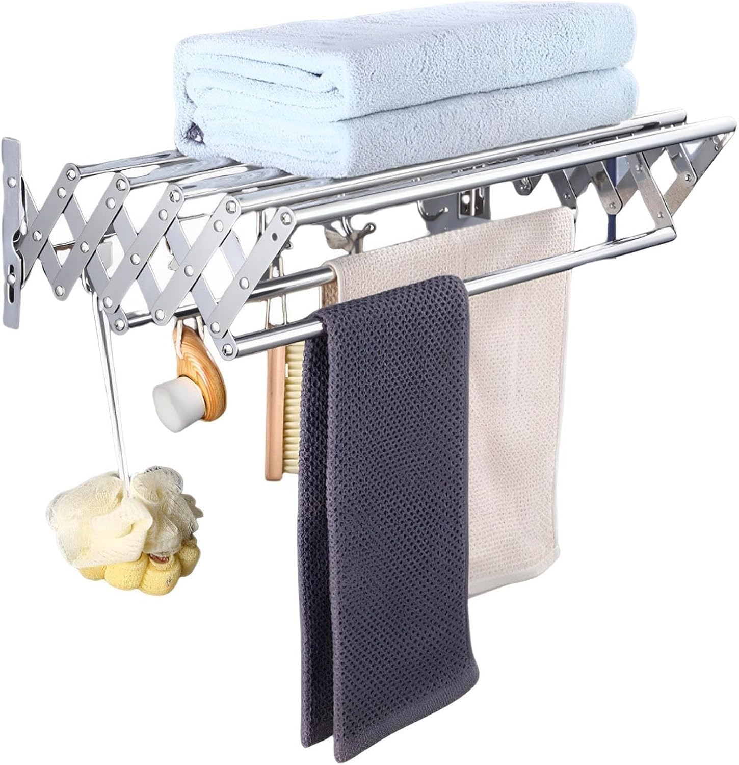 Etendoir Mural Sechoir à Linge Retractable Pliable Extérieur avec 4 Accroche Acier Étendoir à Linge et Suspendu en Acier Inoxydable pour Gagner de la Place pour Salle de Bain, Balcon (60cm)