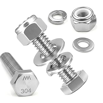 1/4-20 x 1-1/2" Hex Bolts & Nylon Lock Nuts,25 Sets Total 100Pcs 304 Stainless Steel SAE Bolts with Flat & Lock Washers Kit, Ideal for Vibration Resistant and Stable Applications
