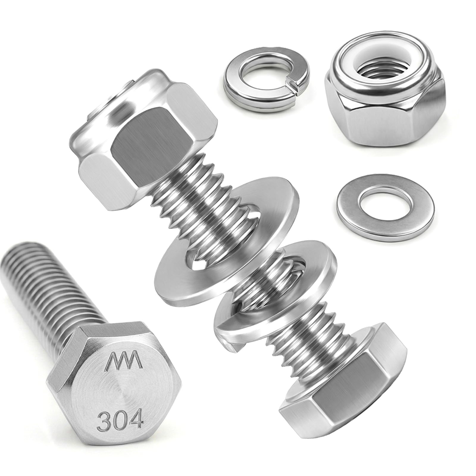 Photo 1 of ?16 Sets 1/4-20x2-3/4 Hex Bolt,Nut, Flat Washer & Split Lock Washer Assortment Kit,64Pcs 304 Stainless Steel SAE Fastener Set,Ideal for Mechanical Assembly, Equipment Repair and DIY Projects