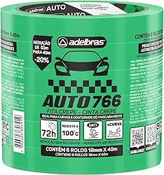 Fita Crepe Automotiva, Adelbras, 766, 18 mm x 40 m, Verde, Pacote com 6