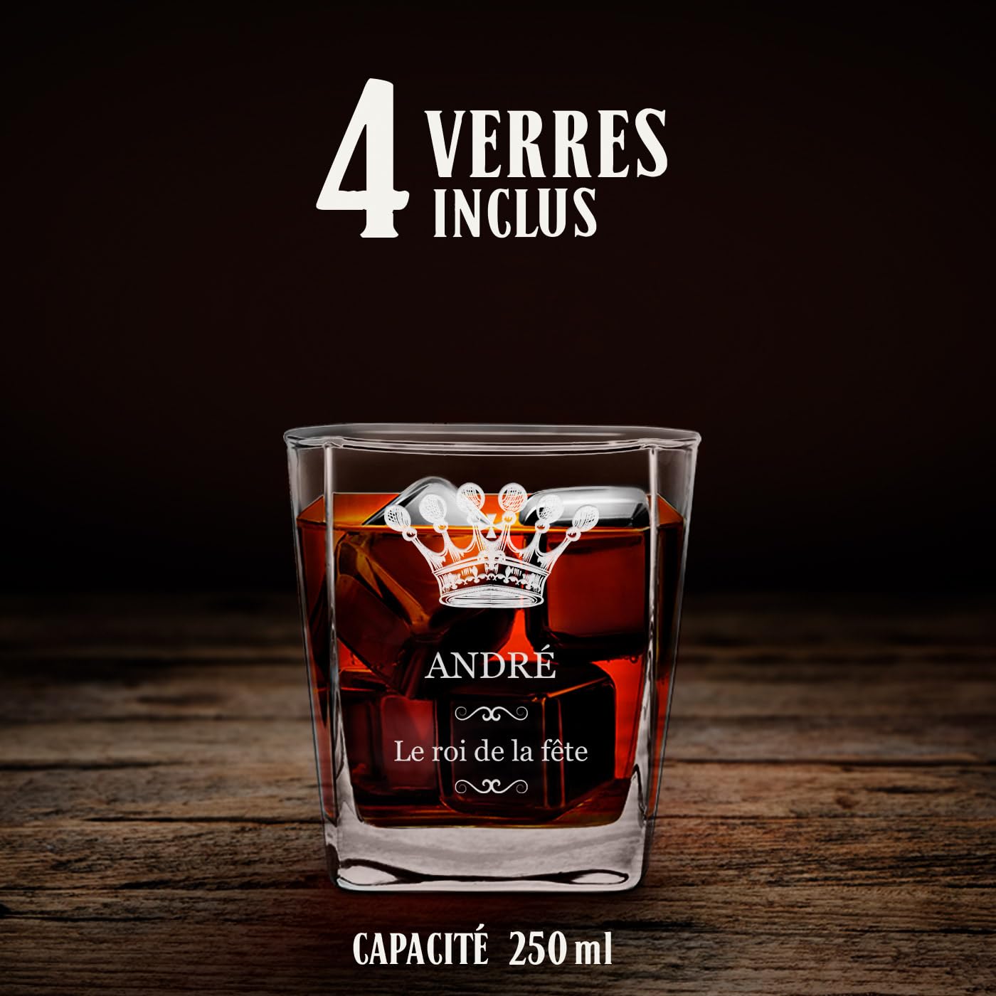 Maverton Décanteur gravé avec 2/4 / 6 verres à Whisky, Ensemble de Carafe avec verres, Whiskey Decanter, Cadeau pour chaque homme - avec personnalisation - Roi