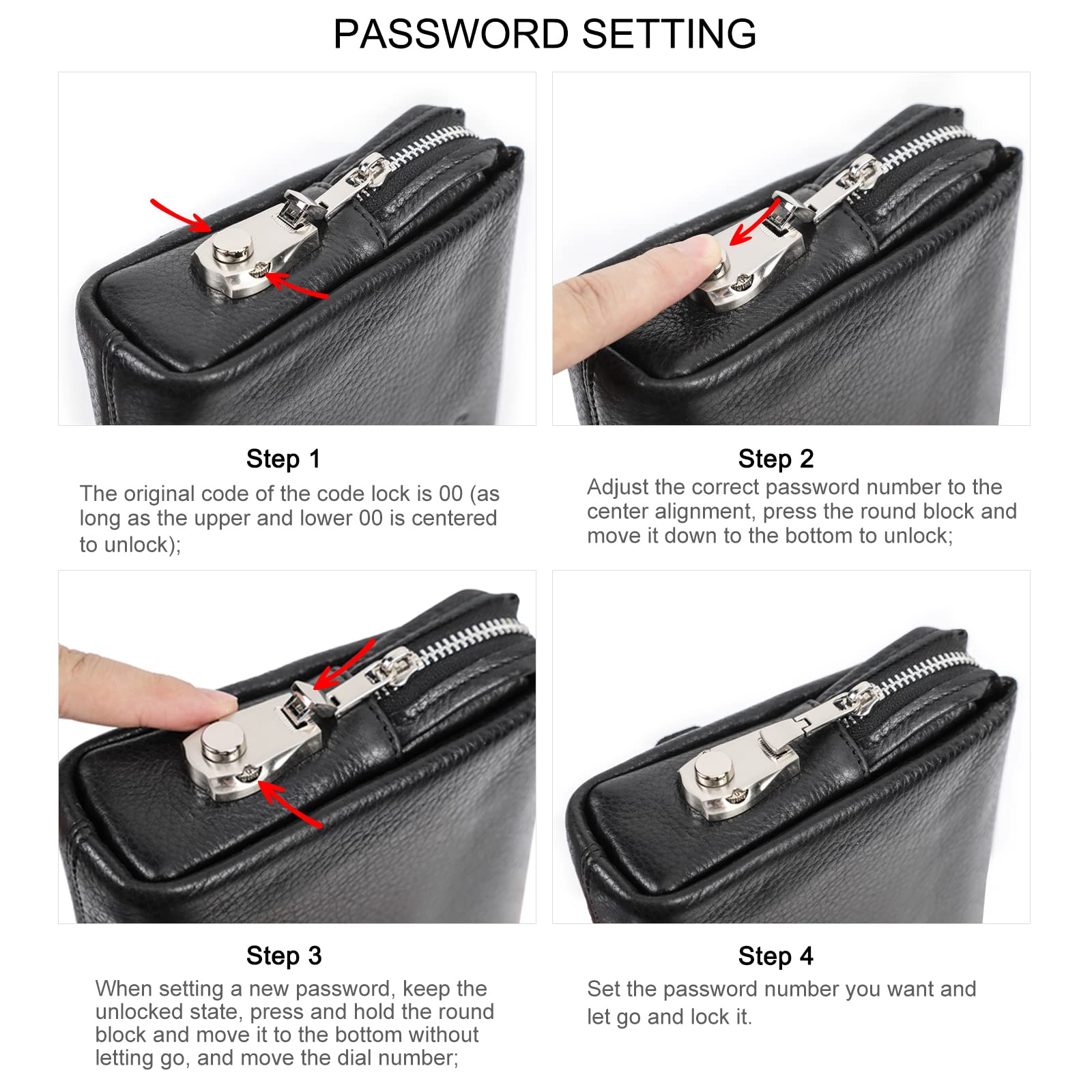 CONTACTS Bolso de mano de cuero genuino con tarjetero para hombre, cartera de gran capacidad con cerradura de combinación antirrobo
