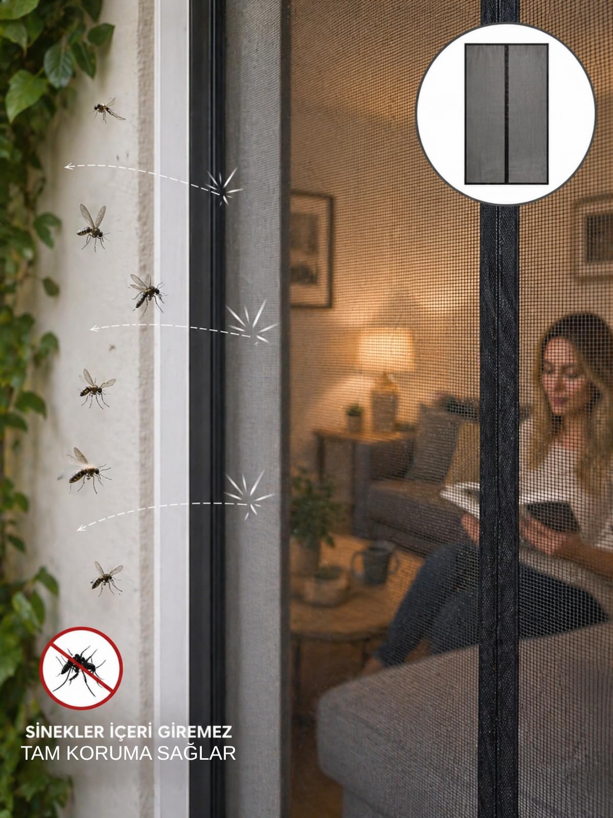 Beylini Hazır Mıknatıslı Kapı Sinekliği 60x210 CM Hediye Cırt Bantlı Sinek Önleyici Kapı Bahçe Pencere Sinek Kovucu Sineklik Perdesi Tak Çıkar Hazır Siyah (Siyah)