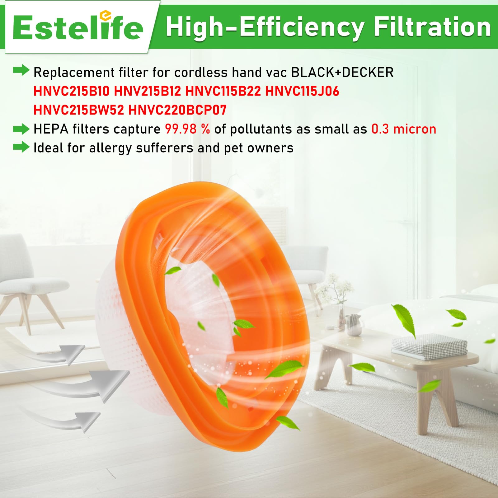 6 Filters for BLACK+DECKER NVC115JL, NVC115JL-QW, NVC115W, NVC115WA-QW, NVC215W, NVC215WA, NVC220WBC, HNVC215B10, HNV215B12 Vacuum Cleaner Filters Replacement # N611068 & N571815