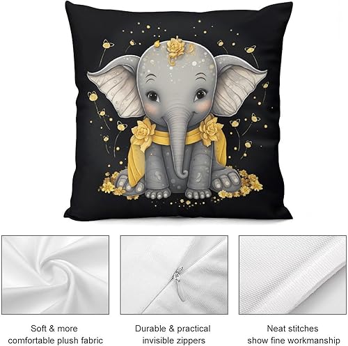 Miniatura 6 de Fundas de cojín cuadradas suaves de elefante amarillo y gris de 16 x 16 pulgadas, cojines decorativos para sala para el hogar, sofá, patio,