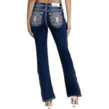 Miss Me Womens Lasso Steer Embellished Pockets Mid-Rise Bootcut Jeans