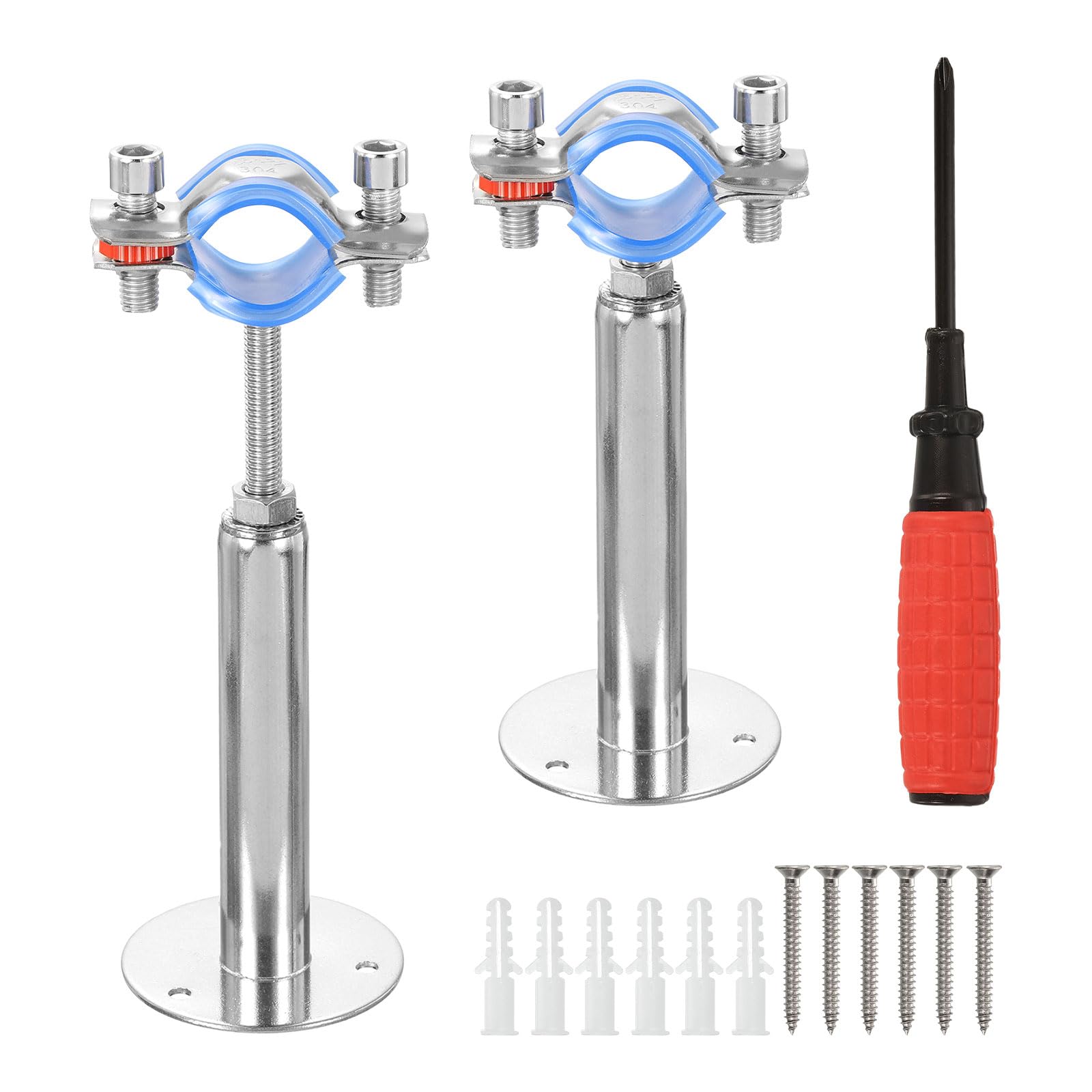 QUARKZMAN 2pz Staffa di Supporto per Tubo per Montaggio a Soffitto per Montaggio a Parete in Acciaio Inossidabile, Altezza Regolabile 100-150mm per Tubo Od 25-28mm