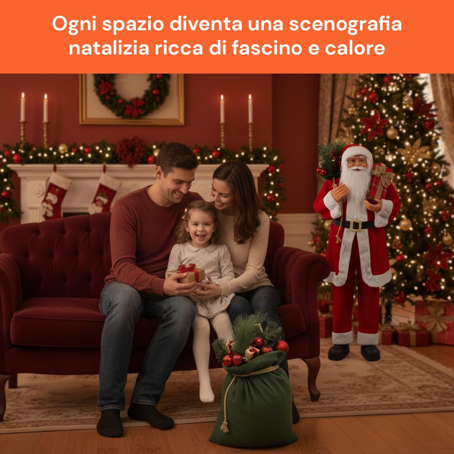 Wintem - Babbo Natale in Piedi 110 cm con Abito Rosso Tradizionale e Dettagli Realistici, Pronto all’Uso per Addobbare Casa e Creare Magia Festiva