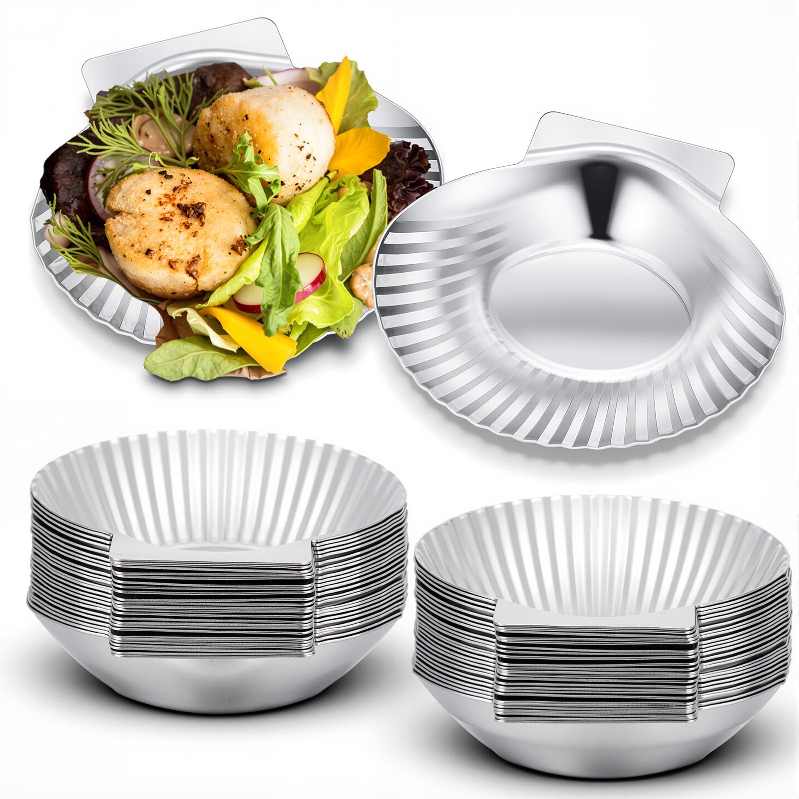 Baderke Grillbare Muscheln, Edelstahl, wiederverwendbar, Allzweck, Grillbar, große Jakobsmuschelschalen, Backform für Austern, gebackene Muscheln, Muscheln, Meeresfrüchte, 8,1 cm, 100 Stück