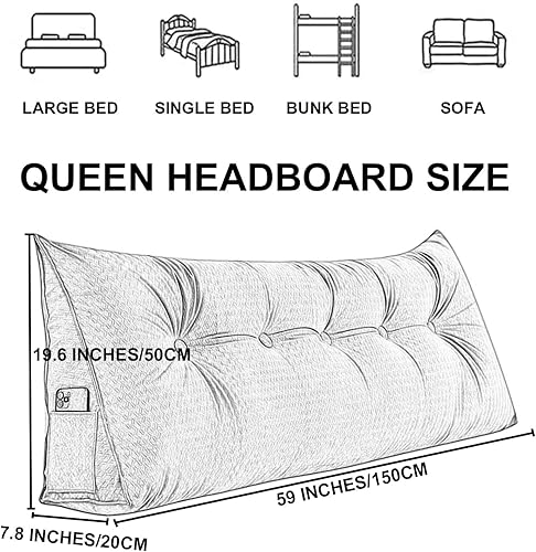 Miniatura 7 de Almohada grande de cuña de lectura, cojín de terciopelo para cabecero, respaldo triangular, color sólido, para cama de día, litera, dormitorio con