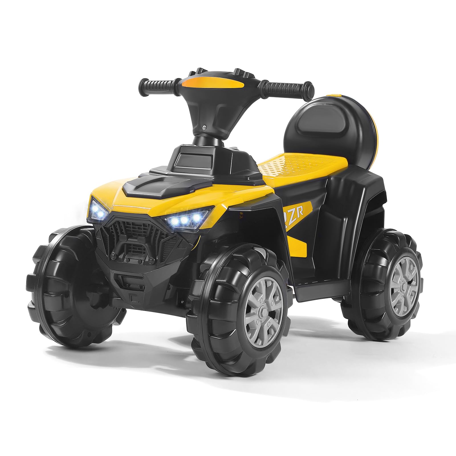 Quad Elettrico per Bambini 6V – Veicolo Cavalcabile Giallo con Musica e Vano Portaoggetti – Grandi Ruote Antiscivolo per la Stabilità – Autonomia 60 Minuti – Carico Massimo 50 kg
