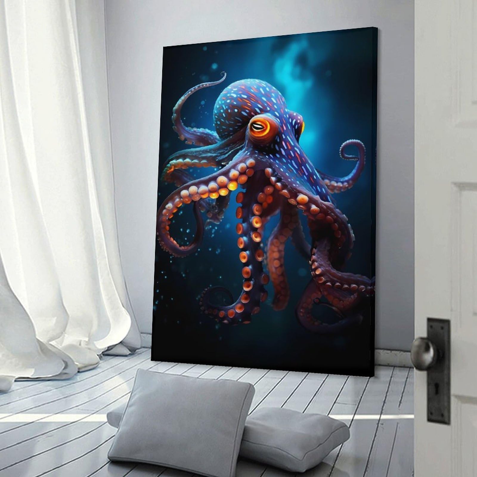 Junmoney Frame-Style Octopus Sea Life Hanging Wall Art, 12X18inch(30X45cm), For Bedroom Decor, Cosy Corners Or Studios, An Easy Wall Refresh For Bedrooms