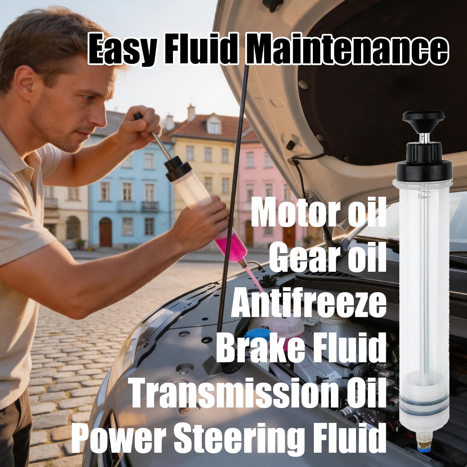 Pompa Manuale a Siringa 500 ml, Siringa di Aspirazione Olio con Tubo Flessibile per Estrazione e Riempimento Liquidi, Pompa Olio Manuale per Autoveicoli Liquido Freni, Adatta per Olio Motor