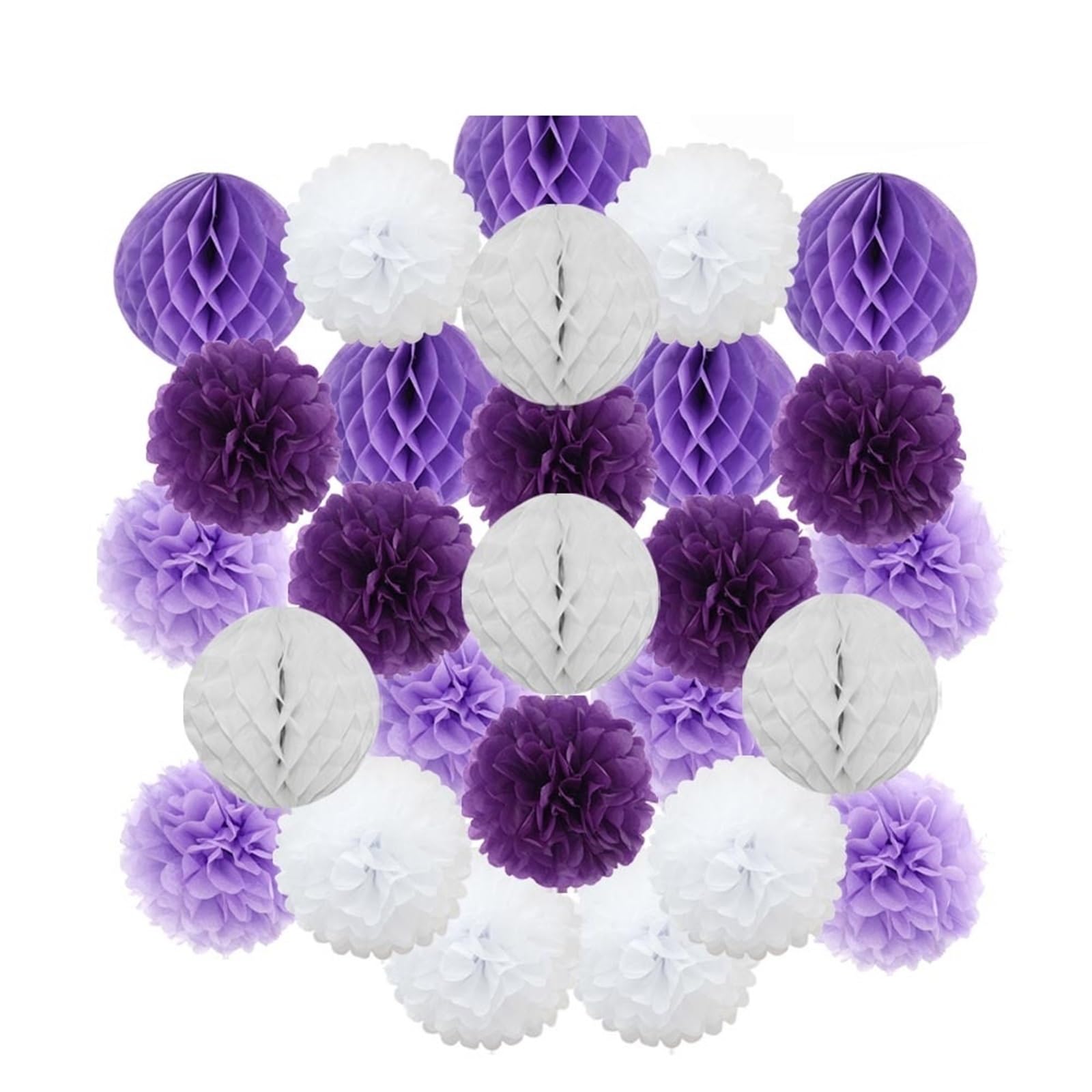 Paper Pom Poms Wedding Ceremony DIY Decoration Hanging Round Ball Honeycomb Paper Pompom for Baptism Birthday Party Favor(Purple Set,10inch(25cm))