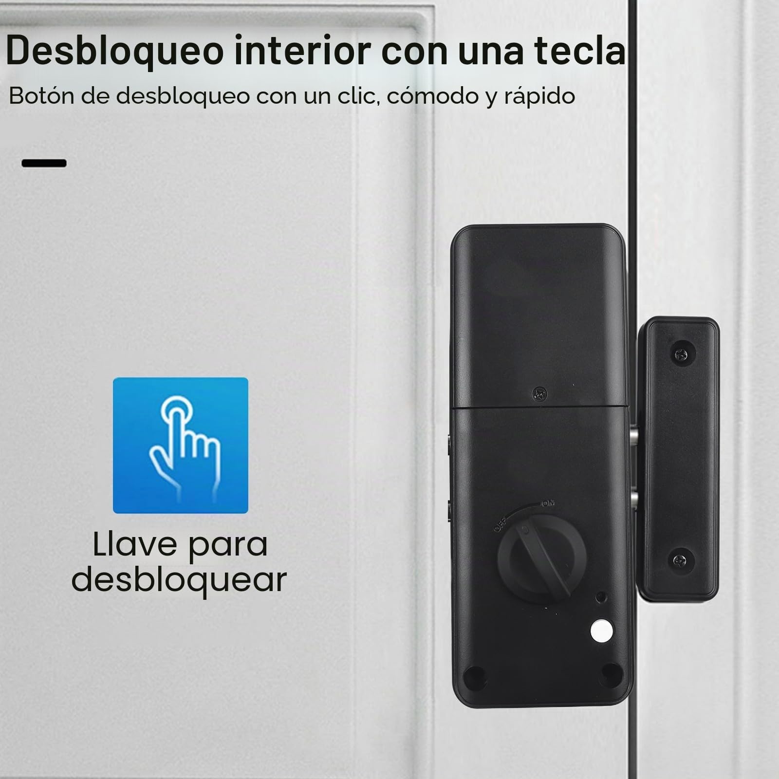 Cerradura invisible inteligente diseñada para una fácil instalación en puertas de madera, compatible con TTlock App Control (negro)