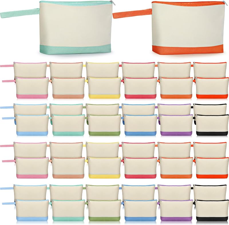 Silkfly Pacote com 48 necessaires de maquiagem em lona de algodão com zíper, 12 cores