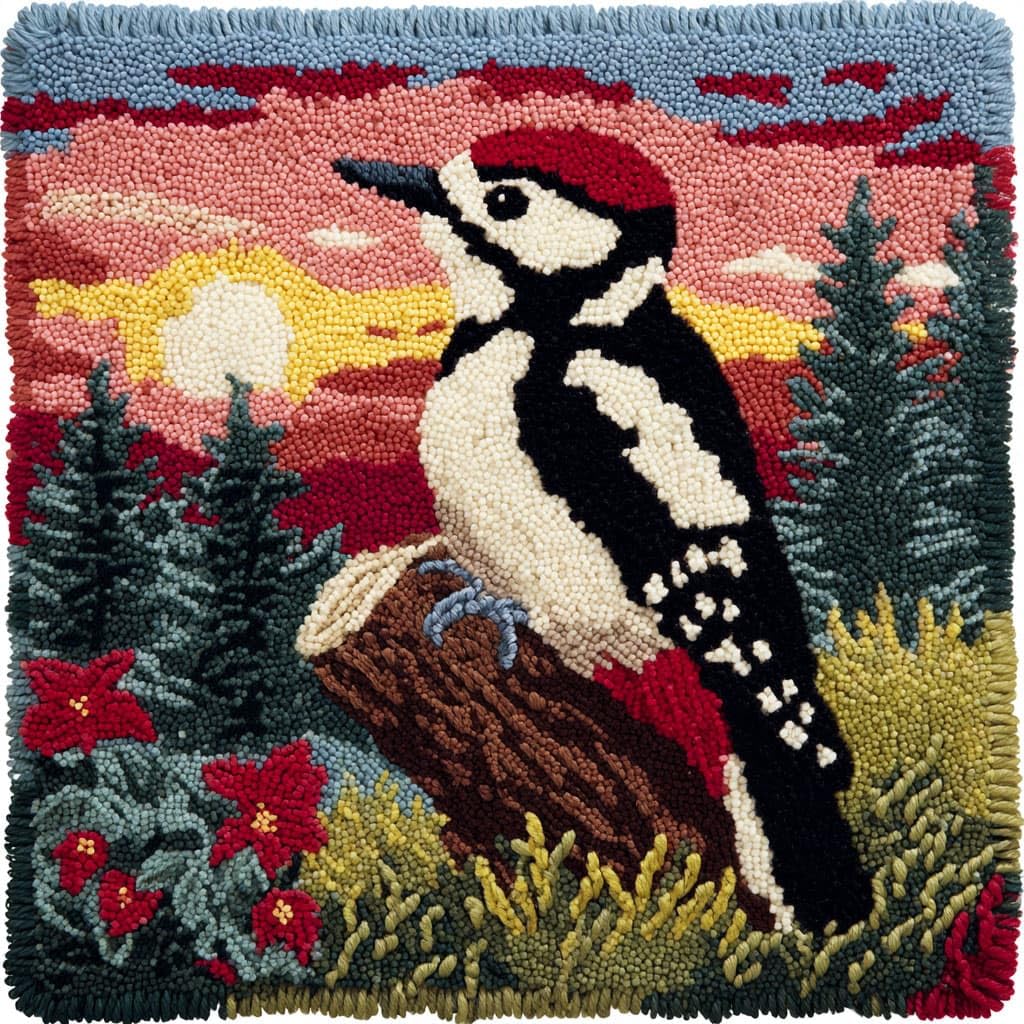 Henypt Latch Hook Cushion Kits Latch Hook Pillow Case Kit,Scenery Birds