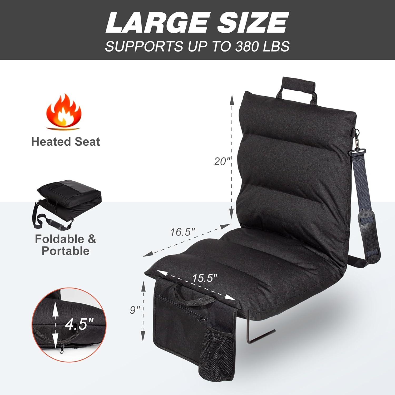 Hanyuniu Heated Stadium Seats for Bleachers,Foldable Stadium Chair pad,Cordless Handy Heater with Power Bank,Rechargeable Heated Cushion,Seat Warmer for Outdoor Sports & Fishing,3 Heat Levels & Timer Large Power Bank Included