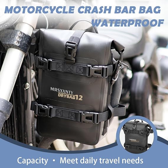 MRSTY 2 Pcs Motorcycle Crash Bar Bag 4L Bumper/Anti-Fall Bar Luggage Bag Motorcycle Frame Bag Side Bag Waterproof Wear-Resistant and Durable  With Shoulder Strap Black (Black 2Pcs)