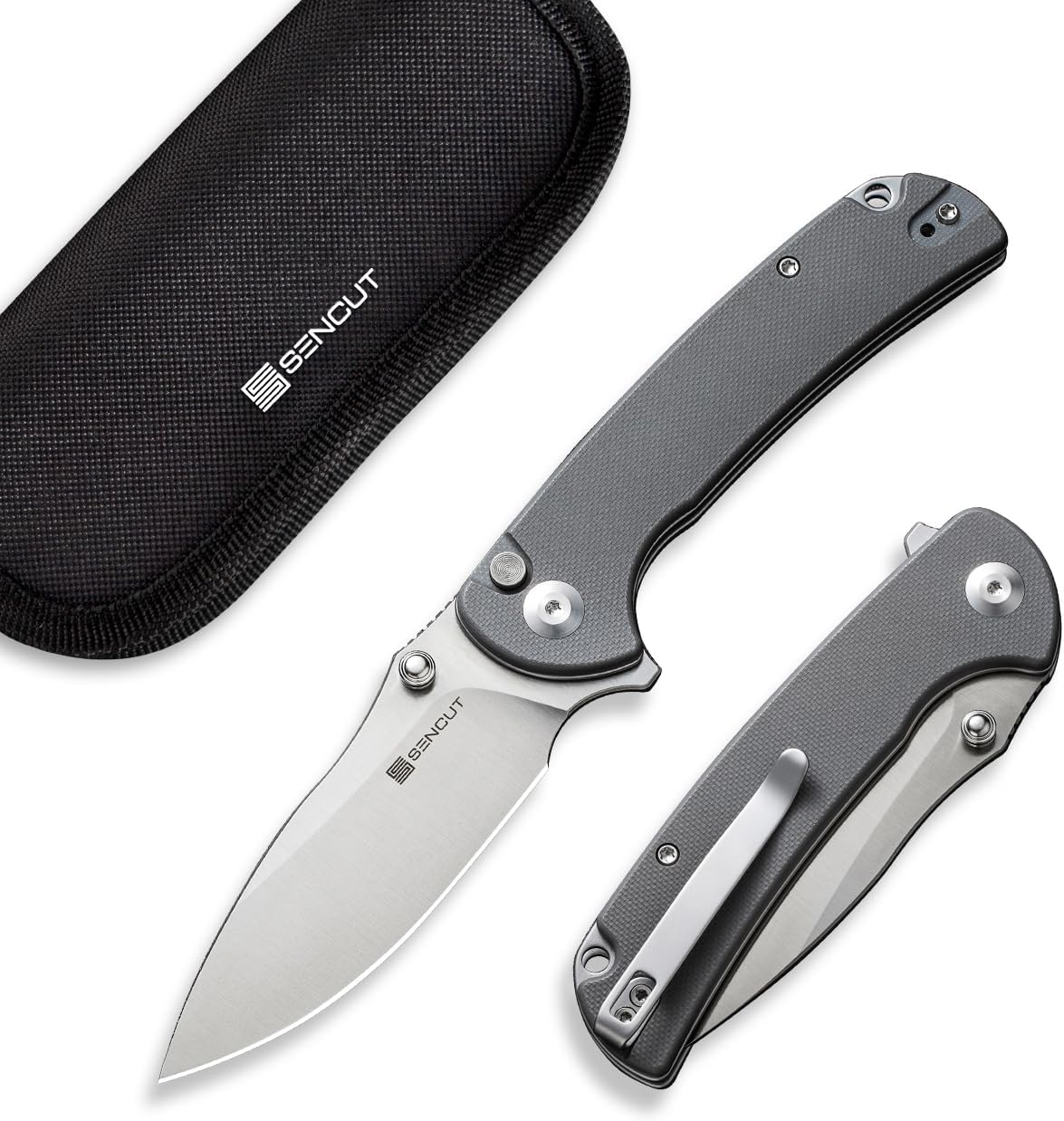 SENCUT Pulsewave Button Lock Knife for EDC, Folding Pocket knife with Gray G10 Handle and 3.45" 9Cr18MoV Blade, Outdoor Gift for Men and Women S23032-2