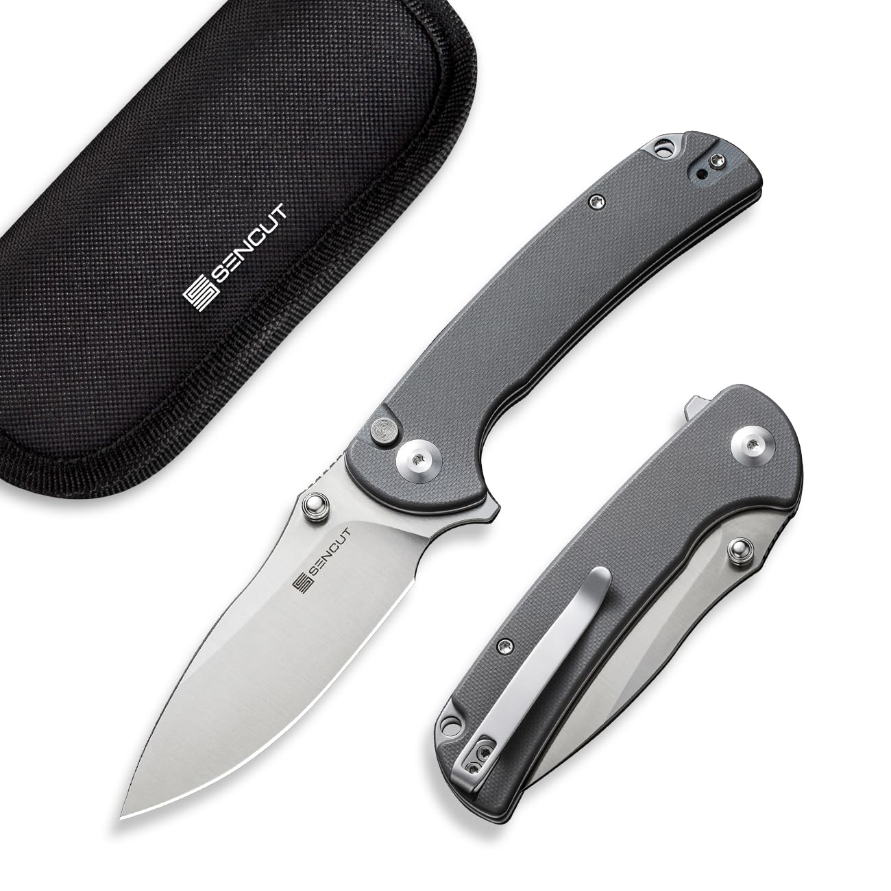 SENCUT Pulsewave Button Lock Knife for EDC, Folding Pocket knife with Gray G10 Handle and 3.45" 9Cr18MoV Blade, Outdoor Gift for Men and Women S23032-2