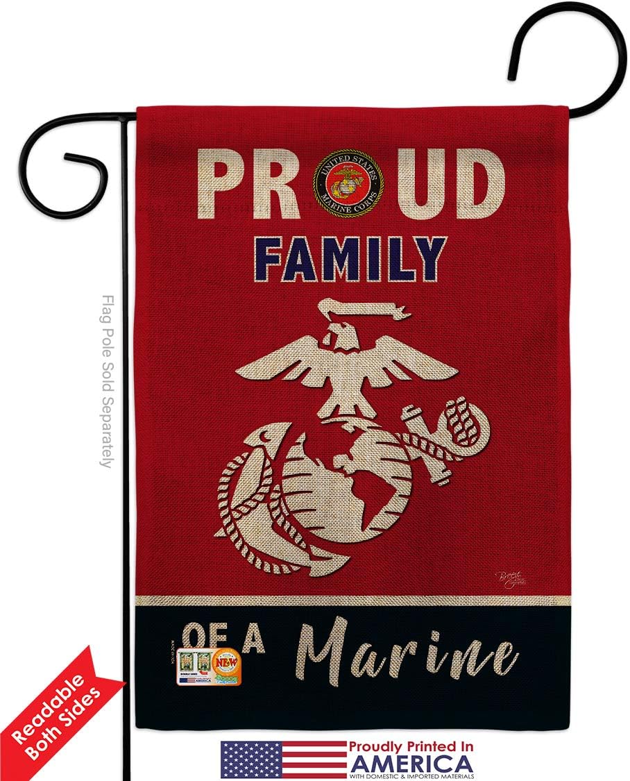 Proud Family Marines Burlap Garden Flags 2pcs Pack Armed Forces Marine Corps USMC Semper Fi United State American Military Veteran Retire Official Gift Yard House Double-Sided 13 X 18.5