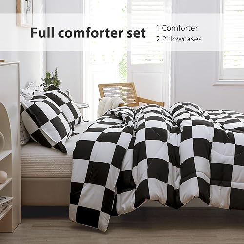 Miniatura 10 de LUCKYBULL Juego de edredón tamaño matrimonial de 3 piezas, juego de ropa de cama esponjoso a cuadros rojos, edredón alternativo a cuadros de búfalo