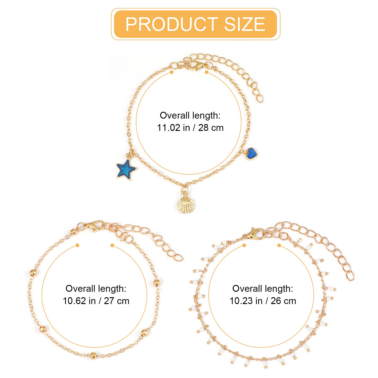 Set Di 3 Cavigliere Reggibili Boho - Con Ciondoli A Farfalla, Cuore E Otto - Gioielli Estate Per Donne E Ragazze - Foto 6