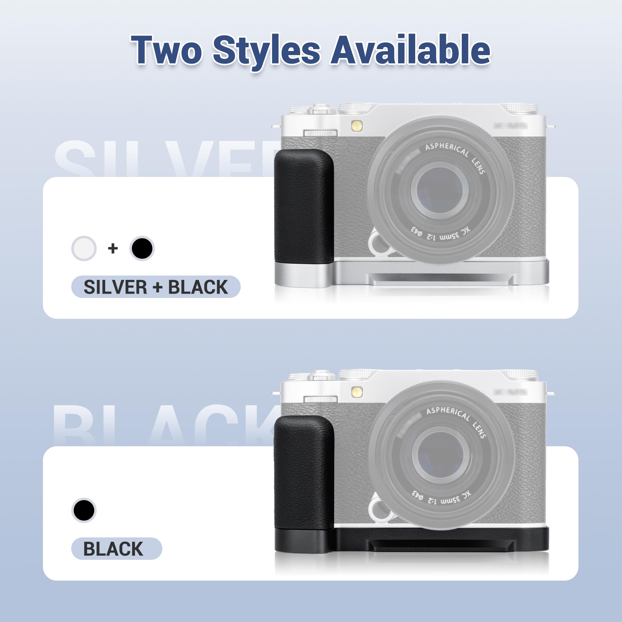 JJC XM5 - Impugnatura in Metallo per Fotocamera Fujifilm Fuji X-M5, Piastra di Supporto a Sgancio Rapido Arca Swiss, con Staffa a L in Silicone Antiscivolo, Impugnatura Migliorata, Argento