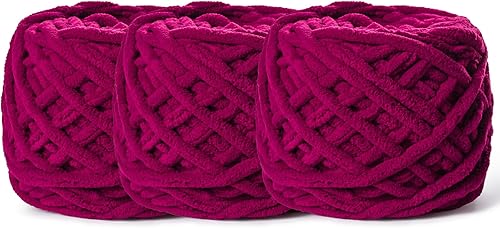 Paquete de 3 hilos gruesos de felpilla de felpa de 3.53 onzas (49.2 yardas), hilo de terciopelo esponjoso para tejer y hacer ganchillo, hilos de