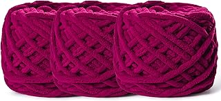 3 Pack Plush Chenille Chunky Yarn 100g (49.2yd) - Fluffy Velvet Yarn Crochet for Blanket Knitting and Crocheting - Baby Yarns for Crocheting Soft - Amigurumi Yarns (3 Angola Red)