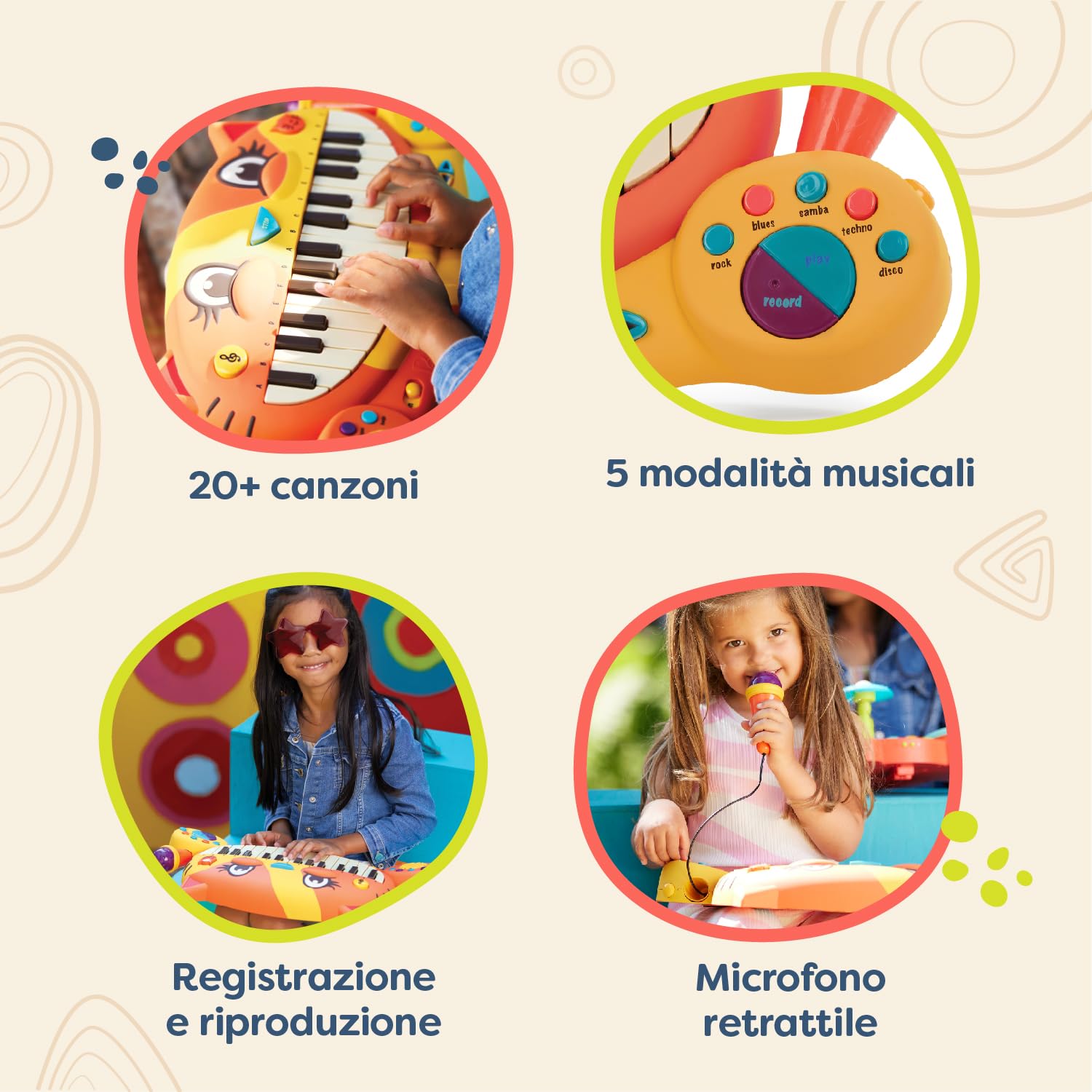CAHAYA Pianoforte Digitale per Bambini in Legno - Pianoforte 37 Tasti per Bambini Piccoli, Giocattolo Piano per Neonati con Controlli Touch, Strumento Musicale Educativo in Legno